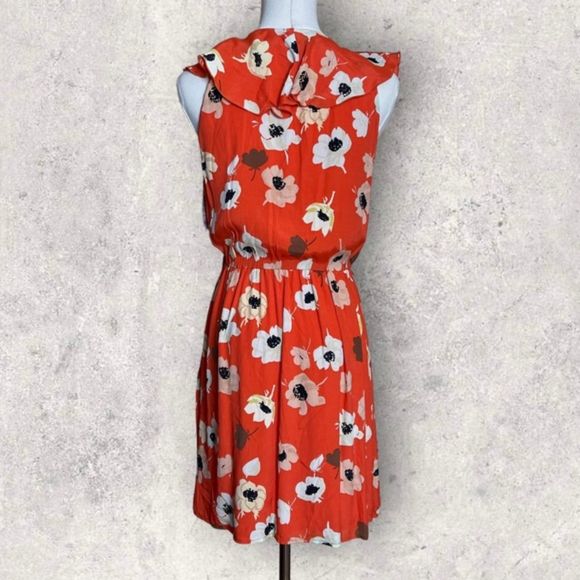 Zara Flowing Floral Print Crossover Dress XS Ruffle V-Neck Tunic Mini Orange NWT - Picture 4 of 15